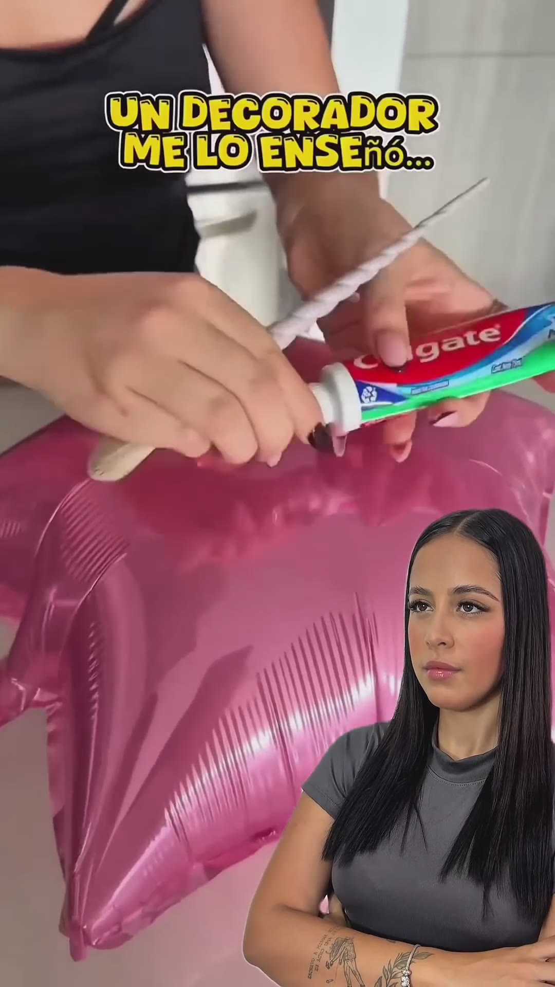 applying toothpaste to the helium balloon